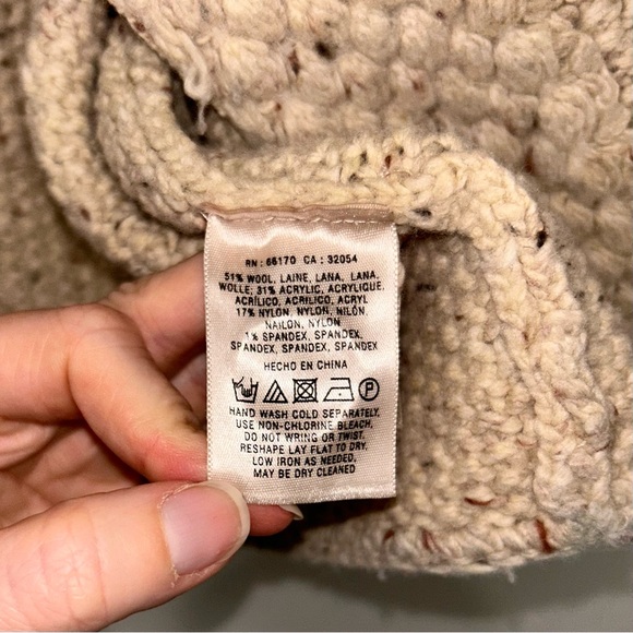 Anthropologie Far Away From Close Wool Oatmeal Cream Hooded Knit Cardigan - Picture 6 of 8